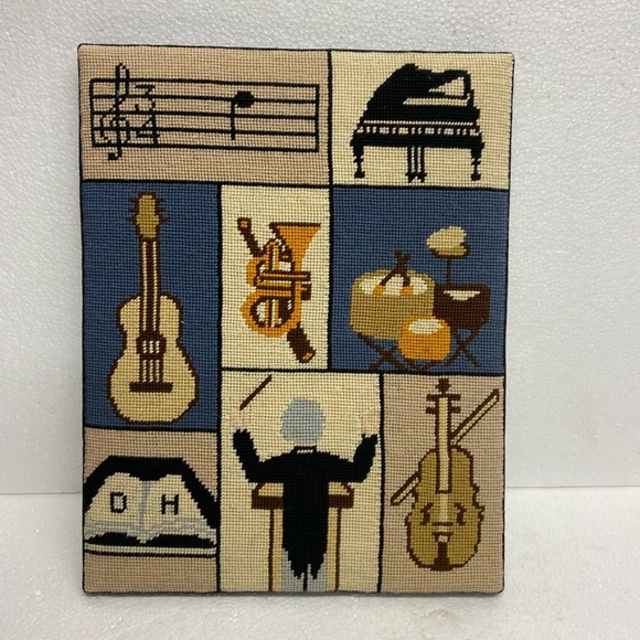 Needlepoint Wall Hanging Framed Musical 14x11” - Picture 8 of 9